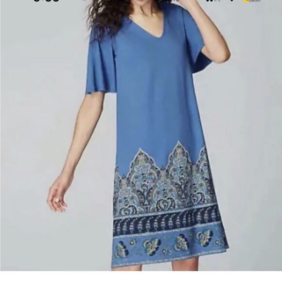 J. Jill Vibrant wearever collection paisley Blue V-Neck a line dress - Picture 1 of 7